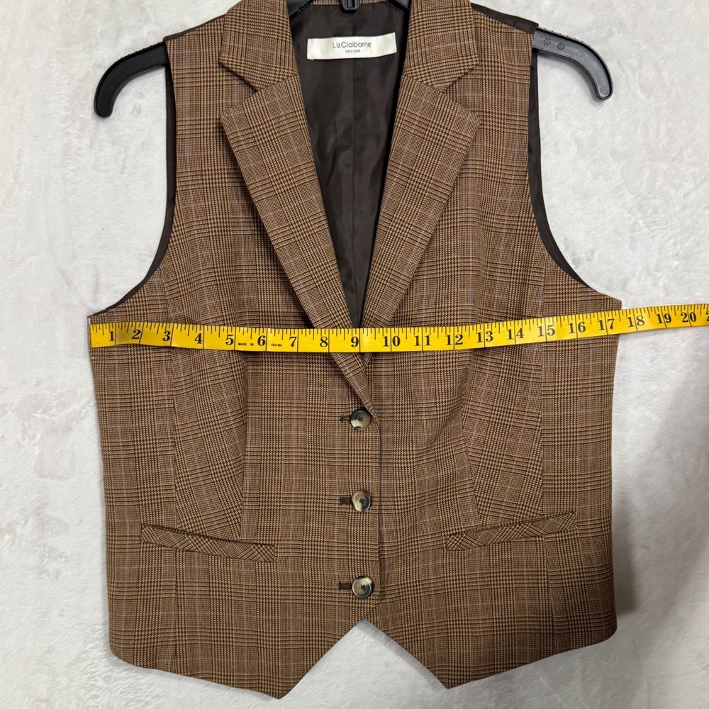 Liz Claiborne 90s Plaid‎ Vest Tailored Suit Waistcoat Size 6 Heritage Equestrian - Picture 11 of 15